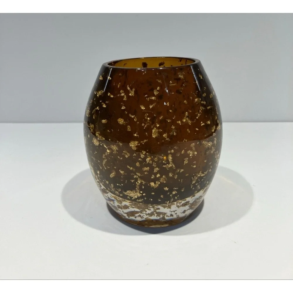Nicole Miller MCM Style Brown With Gold Flakes Lucite Votive Candle Tea Light